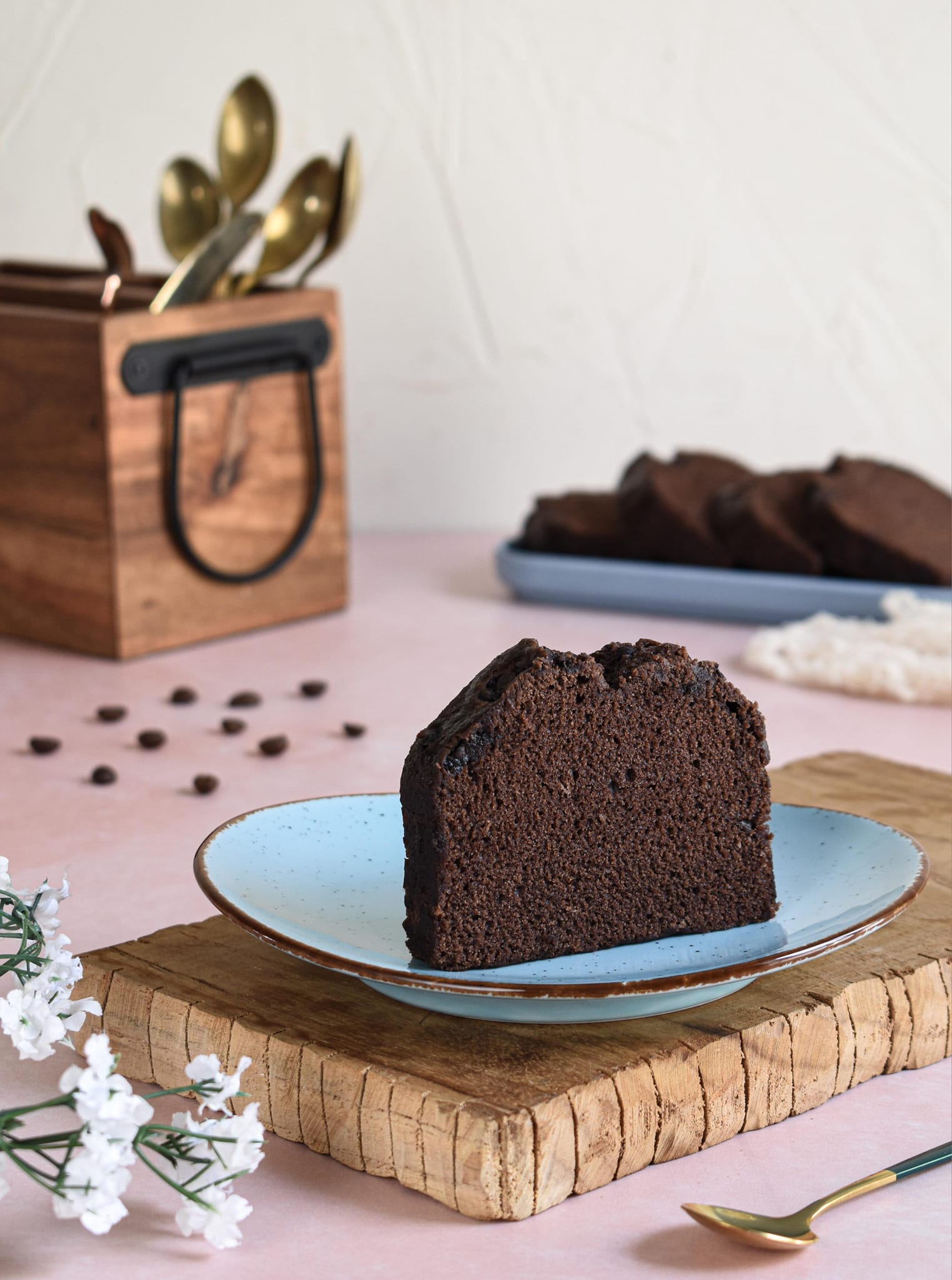 Chocolate cake slice on a plate